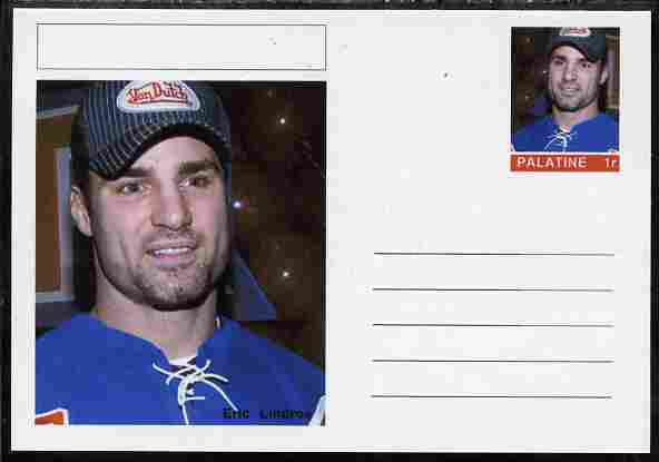 Palatine (Fantasy) Personalities - Eric Lindros (ice hockey) postal stationery card unused and fine, stamps on , stamps on  stamps on personalities, stamps on  stamps on sport, stamps on  stamps on ice hockey