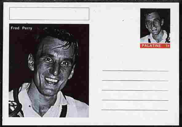 Palatine (Fantasy) Personalities - Fred Perry (tennis) postal stationery card unused and fine, stamps on personalities, stamps on sport, stamps on tennis