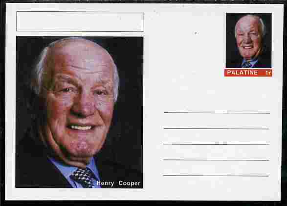 Palatine (Fantasy) Personalities - Henry Cooper (boxing) postal stationery card unused and fine, stamps on , stamps on  stamps on personalities, stamps on  stamps on sport, stamps on  stamps on boxing