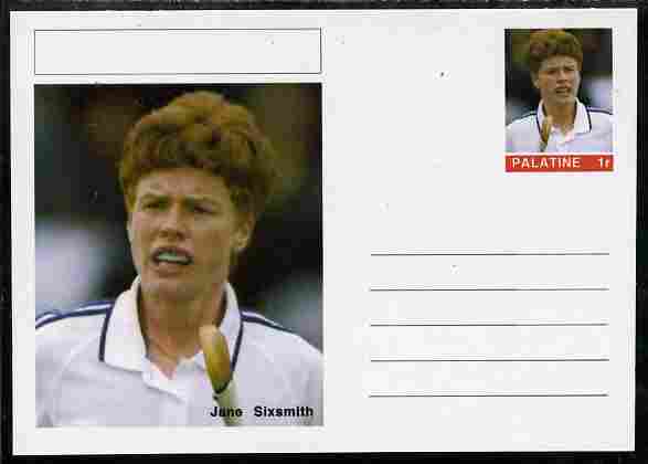 Palatine (Fantasy) Personalities - Jane Sixsmith (field hockey) postal stationery card unused and fine, stamps on personalities, stamps on sport, stamps on field hockey, stamps on hockey, stamps on women