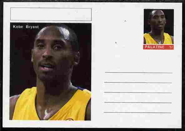 Palatine (Fantasy) Personalities - Kobe Bryant (basketball) postal stationery card unused and fine, stamps on , stamps on  stamps on personalities, stamps on  stamps on sport, stamps on  stamps on basketball