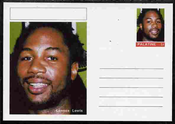 Palatine (Fantasy) Personalities - Lennox Lewis (boxing) postal stationery card unused and fine, stamps on , stamps on  stamps on personalities, stamps on  stamps on sport, stamps on  stamps on boxing