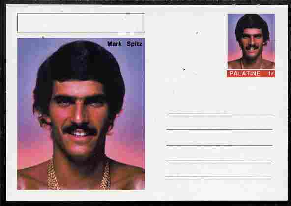 Palatine (Fantasy) Personalities - Mark Spitz (swimming) postal stationery card unused and fine, stamps on , stamps on  stamps on personalities, stamps on  stamps on sport, stamps on  stamps on olympics, stamps on  stamps on swimming