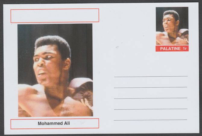 Palatine (Fantasy) Personalities - Muhammad Ali (boxing) postal stationery card unused and fine, stamps on , stamps on  stamps on personalities, stamps on  stamps on sport, stamps on  stamps on boxing