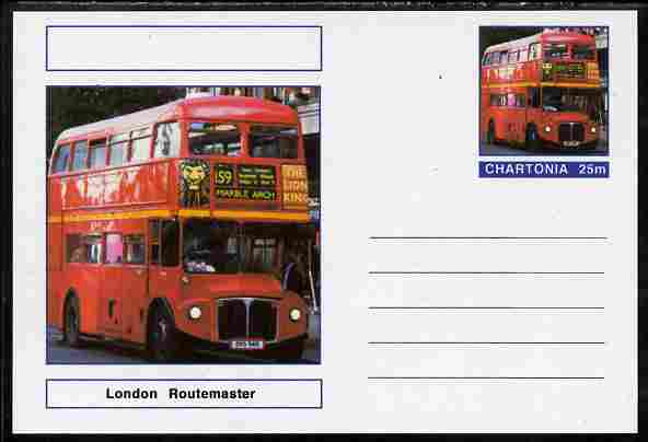 Chartonia (Fantasy) Buses & Trams - London Routemaster Bus postal stationery card unused and fine, stamps on , stamps on  stamps on transport, stamps on  stamps on buses