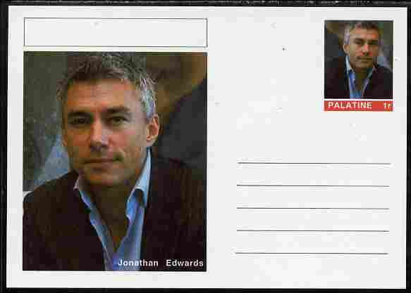 Palatine (Fantasy) Personalities - Jonathan Edwards (athletics) postal stationery card unused and fine, stamps on personalities, stamps on sport, stamps on olympics, stamps on athletics