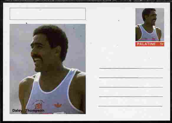 Palatine (Fantasy) Personalities - Daley Thompson (athletics) postal stationery card unused and fine, stamps on , stamps on  stamps on personalities, stamps on  stamps on sport, stamps on  stamps on olympics, stamps on  stamps on athletics, stamps on  stamps on decathlon