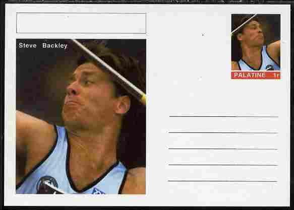 Palatine (Fantasy) Personalities - Steve Backley (athletics) postal stationery card unused and fine, stamps on , stamps on  stamps on personalities, stamps on  stamps on sport, stamps on  stamps on olympics, stamps on  stamps on athletics, stamps on  stamps on javelin