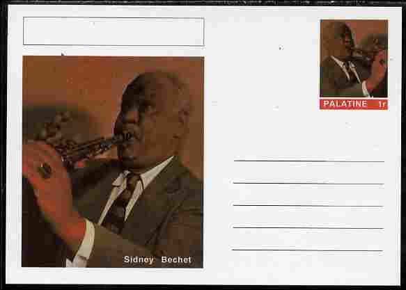 Palatine (Fantasy) Personalities - Sidney Bechet postal stationery card unused and fine, stamps on personalities, stamps on music, stamps on jazz