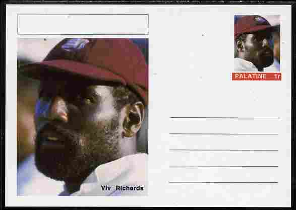 Palatine (Fantasy) Personalities - Viv Richards (cricket) postal stationery card unused and fine, stamps on personalities, stamps on sport, stamps on cricket