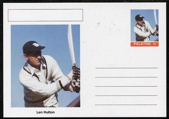 Palatine (Fantasy) Personalities - Len Hutton (cricket) postal stationery card unused and fine, stamps on personalities, stamps on sport, stamps on cricket