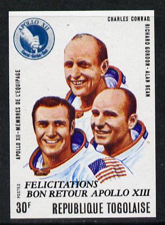 Togo 1970 Apollo Moon Flights 30f (Conrad, Gordon & Bean) imperf from limited printing, as SG 753 unmounted mint*, stamps on , stamps on  stamps on space