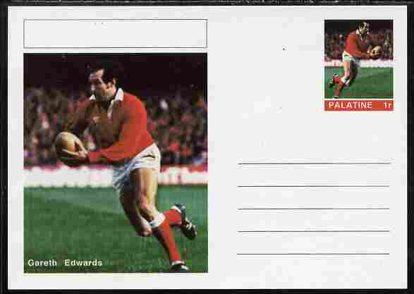 Palatine (Fantasy) Personalities - Gareth Edwards (rugby) postal stationery card unused and fine, stamps on , stamps on  stamps on personalities, stamps on  stamps on sport, stamps on  stamps on rugby