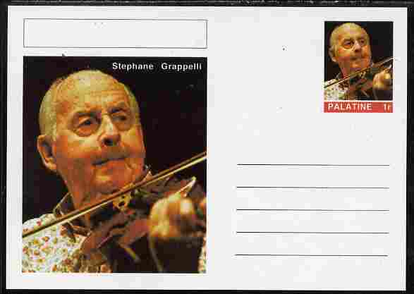 Palatine (Fantasy) Personalities - Stephane Grappelli postal stationery card unused and fine, stamps on , stamps on  stamps on personalities, stamps on  stamps on music, stamps on  stamps on jazz