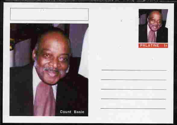 Palatine (Fantasy) Personalities - Count Basie postal stationery card unused and fine, stamps on personalities, stamps on music, stamps on jazz, stamps on masonics, stamps on masonry