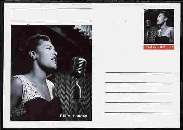 Palatine (Fantasy) Personalities - Billie Holiday postal stationery card unused and fine, stamps on , stamps on  stamps on personalities, stamps on  stamps on music, stamps on  stamps on jazz, stamps on  stamps on women