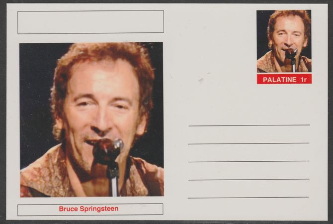 Palatine (Fantasy) Personalities - Bruce Springsteen postal stationery card unused and fine, stamps on , stamps on  stamps on personalities, stamps on  stamps on music, stamps on  stamps on rock, stamps on  stamps on pops