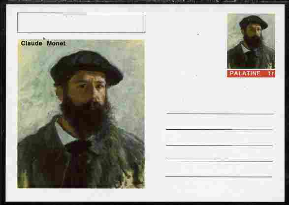 Palatine (Fantasy) Personalities - Claude Monet postal stationery card unused and fine, stamps on , stamps on  stamps on personalities, stamps on  stamps on arts, stamps on  stamps on monet