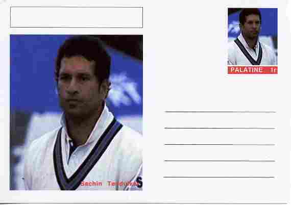 Palatine (Fantasy) Personalities - Sachin Tendulkar (cricket) postal stationery card unused and fine, stamps on personalities, stamps on sport, stamps on cricket