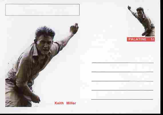 Palatine (Fantasy) Personalities - Keith Miller (cricket) postal stationery card unused and fine, stamps on , stamps on  stamps on personalities, stamps on  stamps on sport, stamps on  stamps on cricket