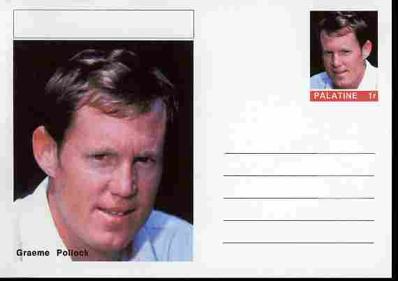 Palatine (Fantasy) Personalities - Graeme Pollock (cricket) postal stationery card unused and fine, stamps on , stamps on  stamps on personalities, stamps on  stamps on sport, stamps on  stamps on cricket