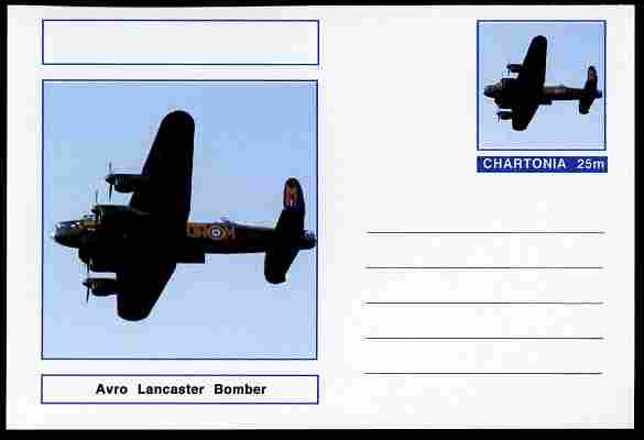 Chartonia (Fantasy) Aircraft - Avro LancasterI postal stationery card unused and fine, stamps on , stamps on  stamps on transport, stamps on  stamps on aviation, stamps on  stamps on lancaster, stamps on  stamps on  ww2 , stamps on  stamps on 