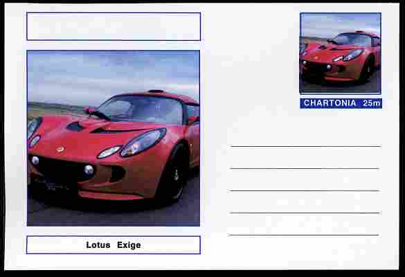 Chartonia (Fantasy) Cars - 2006 Lotus Exige postal stationery card unused and fine, stamps on , stamps on  stamps on transport, stamps on  stamps on cars, stamps on  stamps on lotus