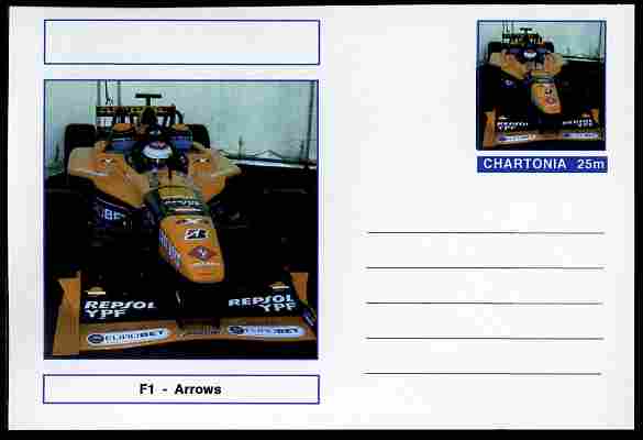 Chartonia (Fantasy) Formula 1 - Arrows postal stationery card unused and fine, stamps on transport, stamps on cars, stamps on  f1 , stamps on formula 1, stamps on arrows