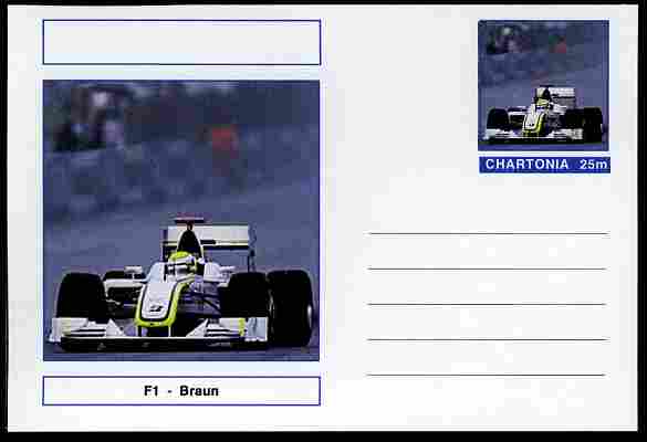 Chartonia (Fantasy) Formula 1 - Braun postal stationery card unused and fine, stamps on transport, stamps on cars, stamps on  f1 , stamps on formula 1, stamps on braun