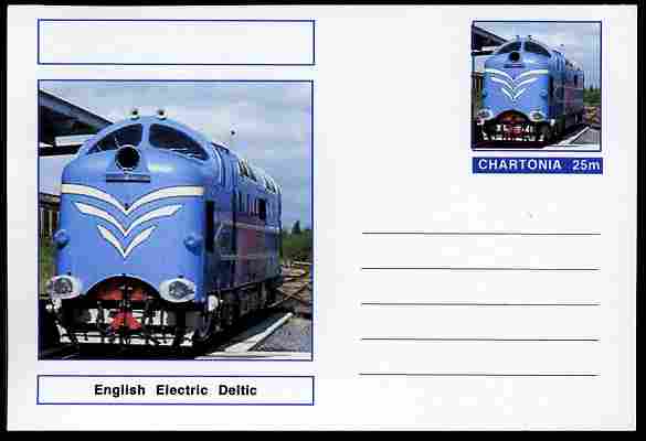 Chartonia (Fantasy) Railways - English Electric Deltic postal stationery card unused and fine, stamps on , stamps on  stamps on transport, stamps on  stamps on railways