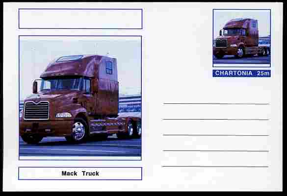 Chartonia (Fantasy) Trucks - Mack postal stationery card unused and fine, stamps on , stamps on  stamps on transport, stamps on  stamps on trucks, stamps on  stamps on mack