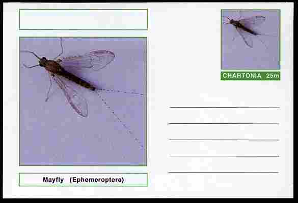 Chartonia (Fantasy) Insects - Mayfly (Ephemeroptera) postal stationery card unused and fine, stamps on insects, stamps on mayflies
