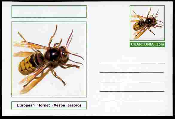 Chartonia (Fantasy) Insects - European Hornet (Vespa crabro) postal stationery card unused and fine, stamps on insects, stamps on wasps