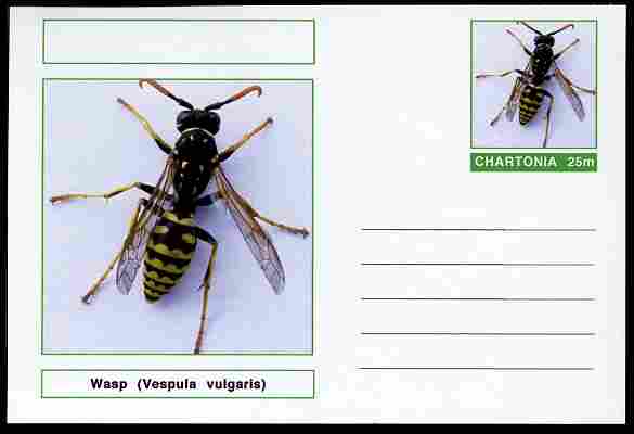 Chartonia (Fantasy) Insects - Wasp (Vespula vulgaris) postal stationery card unused and fine, stamps on insects, stamps on wasps