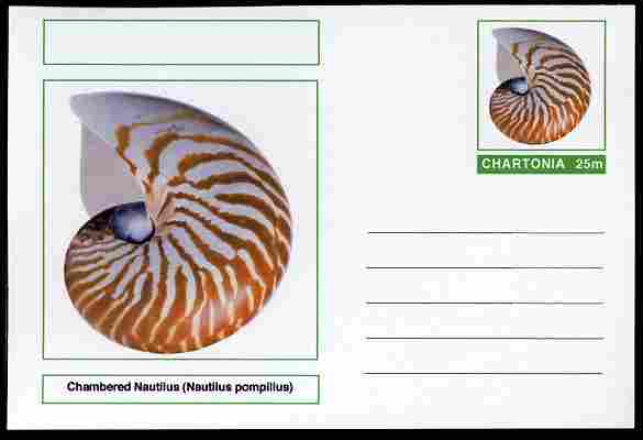 Chartonia (Fantasy) Shells - Chambered Nautilus (Nautilus pompilius) postal stationery card unused and fine, stamps on marine life, stamps on shells