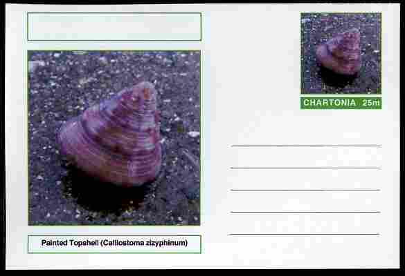 Chartonia (Fantasy) Shells - Painted Topshell (Calliostoma zizyphinum) postal stationery card unused and fine, stamps on marine life, stamps on shells