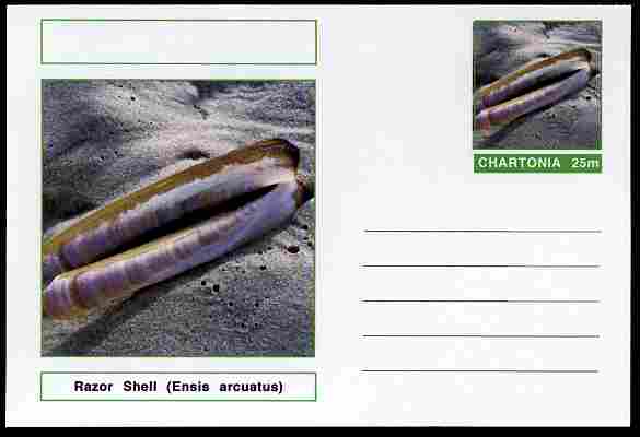 Chartonia (Fantasy) Shells - Razor Shell (Ensis arcuatus) postal stationery card unused and fine, stamps on , stamps on  stamps on marine life, stamps on  stamps on shells