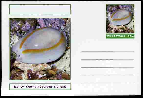 Chartonia (Fantasy) Shells - Money Cowrie (Cypraea moneta) postal stationery card unused and fine, stamps on marine life, stamps on shells