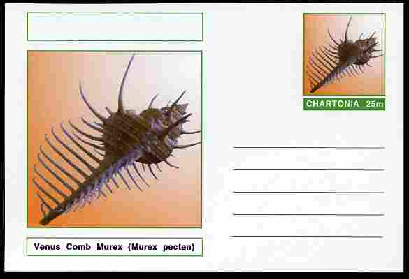 Chartonia (Fantasy) Shells - Venus Comb Murex (Murex pecten) postal stationery card unused and fine, stamps on marine life, stamps on shells