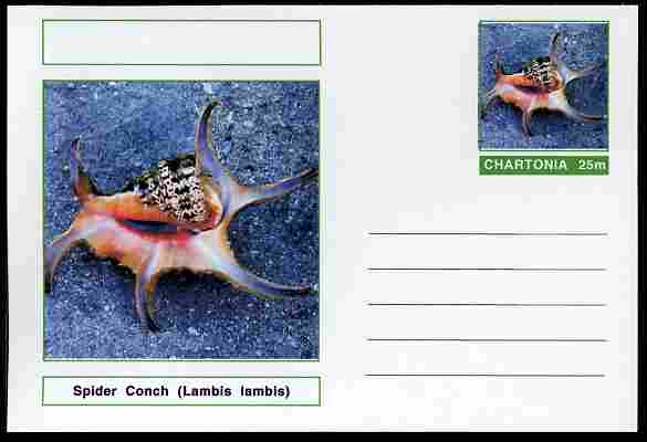 Chartonia (Fantasy) Shells - Spider Conch (Lambis lambis) postal stationery card unused and fine, stamps on , stamps on  stamps on marine life, stamps on  stamps on shells