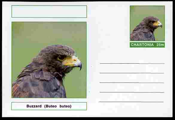 Chartonia (Fantasy) Birds - Buzzard (Buteo buteo) postal stationery card unused and fine, stamps on birds, stamps on birds of prey, stamps on 