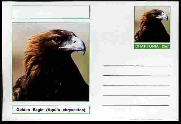 Chartonia (Fantasy) Birds - Golden Eagle (Aquila chrysaetos) postal stationery card unused and fine, stamps on , stamps on  stamps on birds, stamps on  stamps on birds of prey, stamps on  stamps on eagles