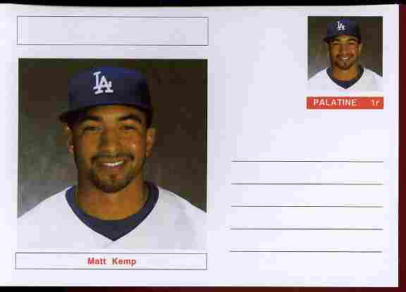 Palatine (Fantasy) Personalities - Matt Kemp (baseball) postal stationery card unused and fine, stamps on personalities, stamps on sport, stamps on baseball