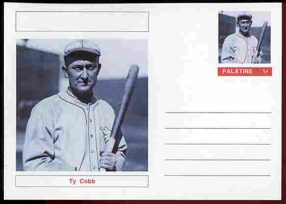 Palatine (Fantasy) Personalities - Ty Cobb (baseball) postal stationery card unused and fine, stamps on personalities, stamps on sport, stamps on baseball