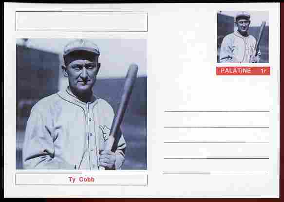 Palatine (Fantasy) Personalities - Ty Cobb (baseball) postal stationery card unused and fine, stamps on , stamps on  stamps on personalities, stamps on  stamps on sport, stamps on  stamps on baseball