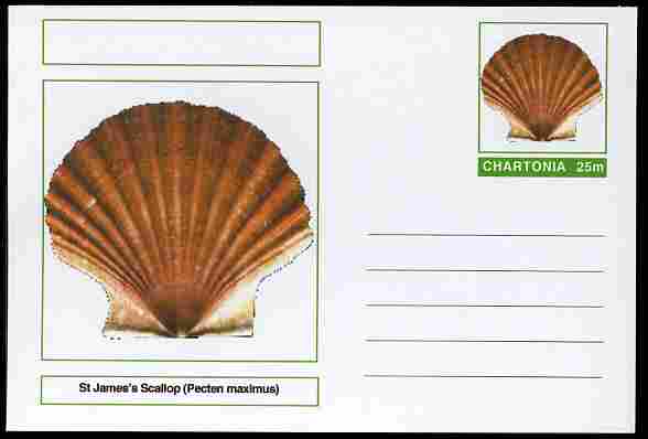 Chartonia (Fantasy) Shells - St James's Scallop (Pecten maximus) postal stationery card unused and fine, stamps on marine life, stamps on shells, stamps on saints
