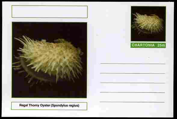 Chartonia (Fantasy) Shells - Regal Thorny Oyster (Spondylus regius) postal stationery card unused and fine, stamps on marine life, stamps on shells