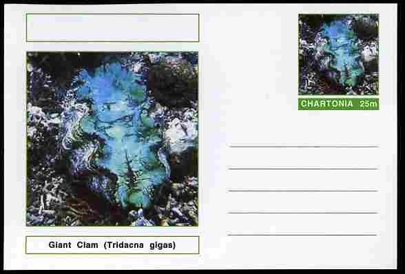 Chartonia (Fantasy) Shells - Giant Clam (Tridacna gigas) postal stationery card unused and fine, stamps on marine life, stamps on shells