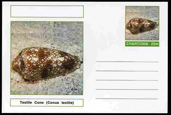 Chartonia (Fantasy) Shells - Textile Cone (Conus textile) postal stationery card unused and fine, stamps on marine life, stamps on shells