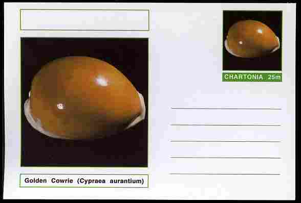 Chartonia (Fantasy) Shells - Golden Cowrie (Cypraea aurantium) postal stationery card unused and fine, stamps on marine life, stamps on shells